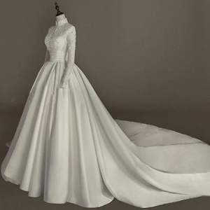 Robe de mariée musulmane NDB10893, robe de mariée en satin à manches longues, col haut, coupe ajustée, <span class=keywords><strong>grande</strong></span> <span class=keywords><strong>taille</strong></span> - Product Image 4