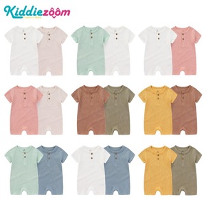 2 potong Jumpsuit bayi 100% katun Onesie baru lahir selangkangan terbuka lengan pendek musim panas kasual Amerika wafel Romper kapal datar ODM - Product Image 5