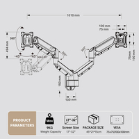 Support double écran KHCOOHOO en acier allié avec bras réglables à ressort à gaz, rotation à 360°, inclinaison à 45° pour écrans de 13 à 32 pouces, VESA, noir