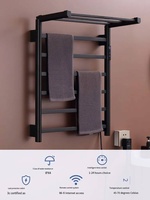 ELOILO Porte-serviettes chauffant pliable en acier inoxydable noir mat, réglable, avec commande numérique intelligente pour salle de bain, cuisine, hôtel