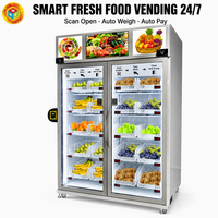 Distributeur automatique intelligent de produits frais avec capteur de poids, réfrigérateur à double porte, écran LCD 22 pouces, 5 niveaux, 20 paniers, libre-service 24h/24 et 7j/7