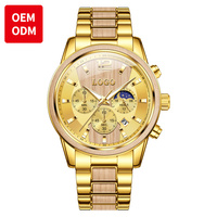 Montre Quartz Homme Sport Multifonctionnelle en Bois et Acier Inoxydable Étanche à Phase de Lune, Logo de Marque Personnalisé OEM ODM
