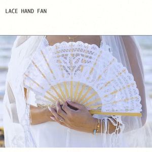 Éventail pliant en bambou de 27 cm avec dentelle blanche pour cadeaux promotionnels et d'affaires (vente en gros) - Product Image 5