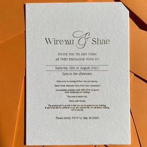 Tarjeta de Invitación de Boda con Logotipo Personalizado, Impresión en Letterpress sobre Cartulina de Algodón, Colorida, con Tótem, en Relieve, Impresión de Alta Calidad - Product Image 6