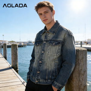 Giacca di Jeans Corta Casual <span class=keywords><strong>Blu</strong></span> per <span class=keywords><strong>Uomo</strong></span>, Personalizzata in Fabbrica, Effetto Invecchiato, Alta Qualità, 100% Cotone - Product Image 3