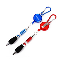 Stylo bille rétractable en métal avec cordon de traction et mousqueton