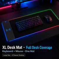 Tapis de bureau de jeu sans fil RGB personnalisé de grande taille avec charge rapide Qi 15W, tapis de souris USB pour les joueurs et le bureau