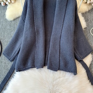 Cardigan élégant grande taille à col en V pour <span class=keywords><strong>femme</strong></span> - <span class=keywords><strong>Manteau</strong></span> d'hiver haut de gamme en maille avec taille cintrée et liens à nouer - Product Image 5