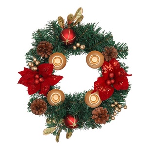 <span class=keywords><strong>Couronne</strong></span> <span class=keywords><strong>de</strong></span> Noël en rotin tressé EAGLEGIFTS avec fleurs artificielles en plastique et bougie - Product Image 2