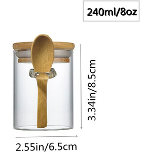 Petits Pots à Épices en Verre Hermétiques avec Couvercles en Bambou et Cuillères, Contenants de Rangement Alimentaire pour Cuisine - Product Image 2