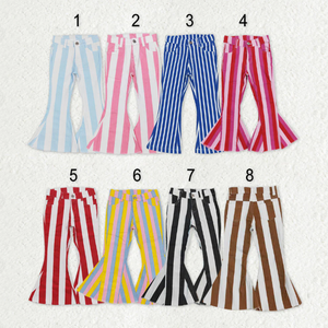 ขายส่งกางเกงยีนส์เด็กผู้หญิงสไตล์ตะวันตกสำหรับฤดูใบไม้ผลิ กางเกงขาบานลายทางหลากสี - Product Image 1