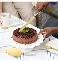 Ensemble de 4 couteaux et spatules à gâteau de mariage dorés, manche en céramique perlée, coupe-tarte en acier inoxydable, cadeaux de mariage et de fiançailles pour couple