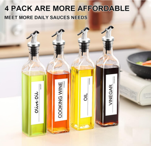 Vente en gros de bouteilles distributrices d'<span class=keywords><strong>huile</strong></span> d'olive de 17 oz, récipient pour <span class=keywords><strong>huile</strong></span> de cuisson, <span class=keywords><strong>carafe</strong></span> en verre avec étiquettes et couvercles - Product Image 2