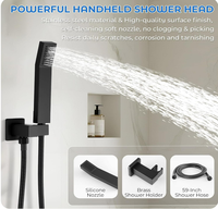 Ensemble de douche mural encastré en acier inoxydable noir 10 pouces avec fonction cascade et jet de pluie, mitigeur de douche dissimulé et douchette à main pour salle de bain