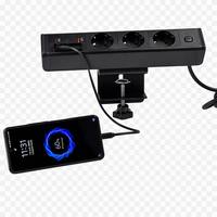 Regleta de escritorio con 3 enchufes europeos y cable USB-C retráctil integrado, carga rápida PD de 20W para muebles de oficina