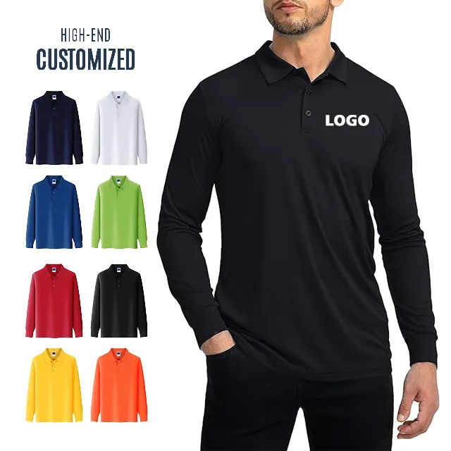 Custom Hoge Kwaliteit Mode Lange Mouw Polo T-Shirts Kraag 100% Katoen Polo Shirt Voor Man