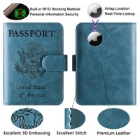 Porta Pasaportes de Cuero PU Personalizado de Fábrica con Ranura para AirTag, Funda Delgada para Pasaporte con Ranura para 2 Tarjetas SIM y Ranura para Bolígrafo