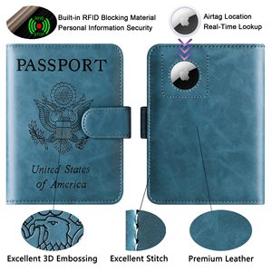 Porta Pasaportes de Cuero PU Personalizado de Fábrica con Ranura para AirTag, Funda Delgada para Pasaporte con Ranura para <span class=keywords><strong>2</strong></span> Tarjetas SIM y Ranura para Bolígrafo - Product Image 5