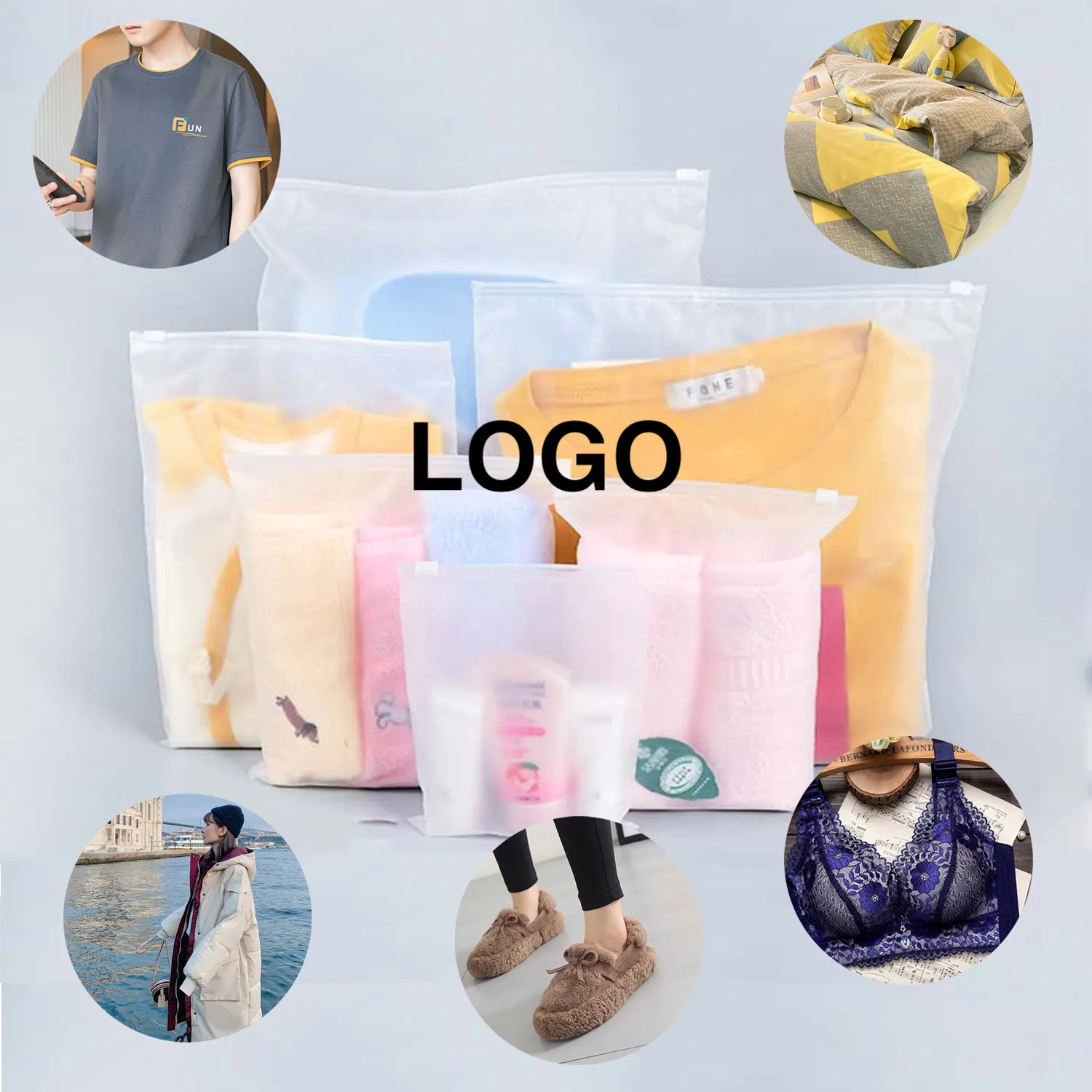 Sac en plastique à fermeture à glissière personnalisé, sac d'emballage de vêtements Transparent en plastique PP sac en plastique à fermeture à glissière