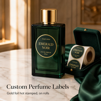 Étiquettes personnalisées pour flacons de parfum, rouleaux circulaires, dorure à chaud, vert foncé, étiquettes d'emballage cosmétique, vente en gros
