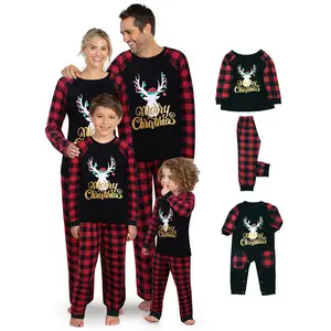 Hot sale Christmas clothes new design family matching clothing deer printed cotton Christmas 2 pcs set