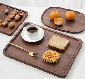 Bandeja de Servir Rústica de Madera Maciza de Nogal, Ovalada, Redonda, Rectangular, Decoración de Cocina, Bandeja de Madera para Postres, Té, Café - Product Image 4