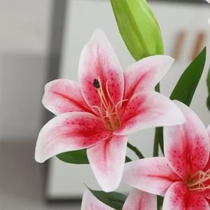 Flores Artificiales de Lirio, 4 Cabezas, Color Blanco y Rosa Intenso, Plástico Suave de PVC, Alta Simulación, Decoración para Bodas y Hogar - Product Image 4