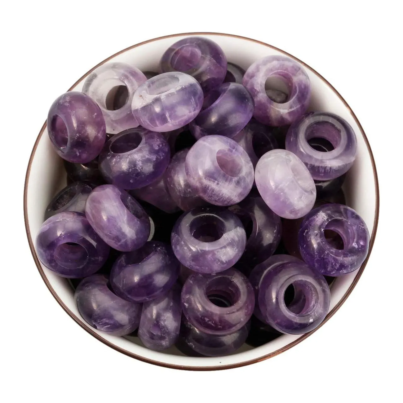Natural Amethyst Rose Quartz Rondelle Stone with Large Hole (5mm) Loose Semi Gemstone Beads for Jewelry Making 8x14 mm