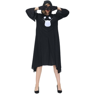 Costume di Halloween per Carnevale, Fantasma Bianco Timido con Maniche Larghe, Cappello a Punta, Vestito da Strega Stampato, Abito da Fantasma Divertente per Adulti - Product Image 2