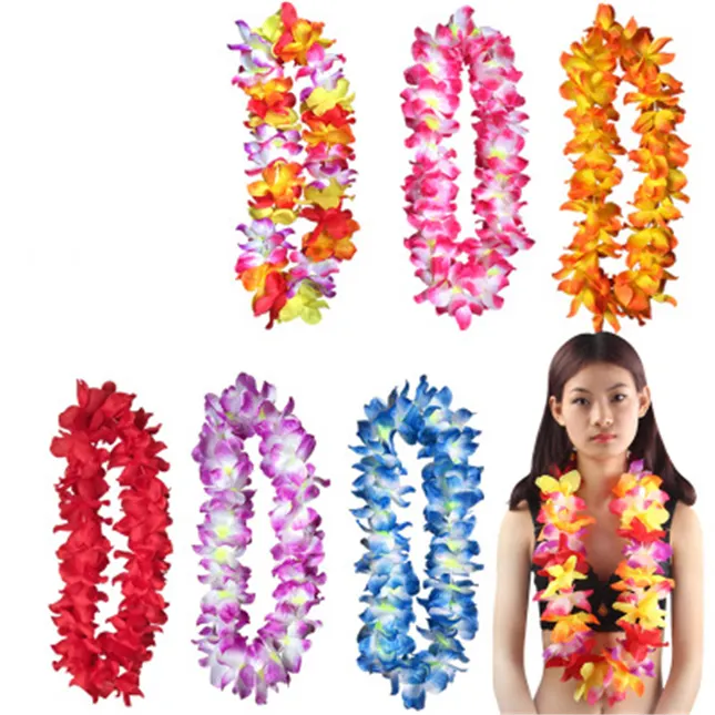 Renkli hawaii çiçek lei Garland kostüm Luau tropikal dans çiçek Leis Garland parti süslemeleri için