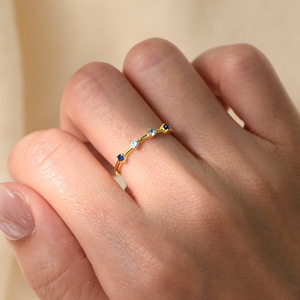 Minimalist Colored Gradient Blue Zircon Sterling Silver Thin <strong>Ring</strong> for Women Gold Plated <strong>Stacked</strong> <strong>Dainty</strong> Sapphires Zirconia <strong>Ring</strong> - Product Image 5