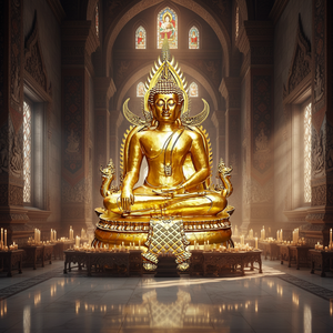 Statue de <span class=keywords><strong>Bouddha</strong></span> dorée géante personnalisable assise sur une chaise, statue de <span class=keywords><strong>Bouddha</strong></span> en fibre de verre, figurine de <span class=keywords><strong>Bouddha</strong></span> zen, ornements bouddhistes, thème bouddhiste - Product Image 4