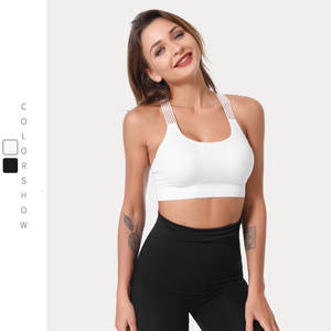 Soutien-gorge de sport de yoga avec logo personnalisé pour femmes, hauts d'entraînement de grande taille, décoration de boutons, soutien-gorge de fitness et de course respirant pour femmes - Product Image 4
