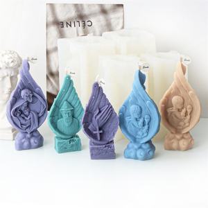 Moule en silicone pour sculpture artistique à ailes d'ange, représentant <span class=keywords><strong>la</strong></span> Vierge <span class=keywords><strong>Marie</strong></span>, <span class=keywords><strong>la</strong></span> famille <span class=keywords><strong>de</strong></span> Jésus (trois personnes), <span class=keywords><strong>la</strong></span> Sainte Charbel, pour <span class=keywords><strong>la</strong></span> fabrication <span class=keywords><strong>de</strong></span> bougies et d'articles religieux catholiques chrétiens en cire - Product Image 4