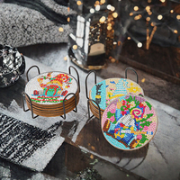 Sous-verres de peinture diamant 5D DIY, lot de 6 pièces avec support métallique, motif paysage de gnome de Noël, kit de bricolage à poinçonnage complet pour décoration de table à la maison