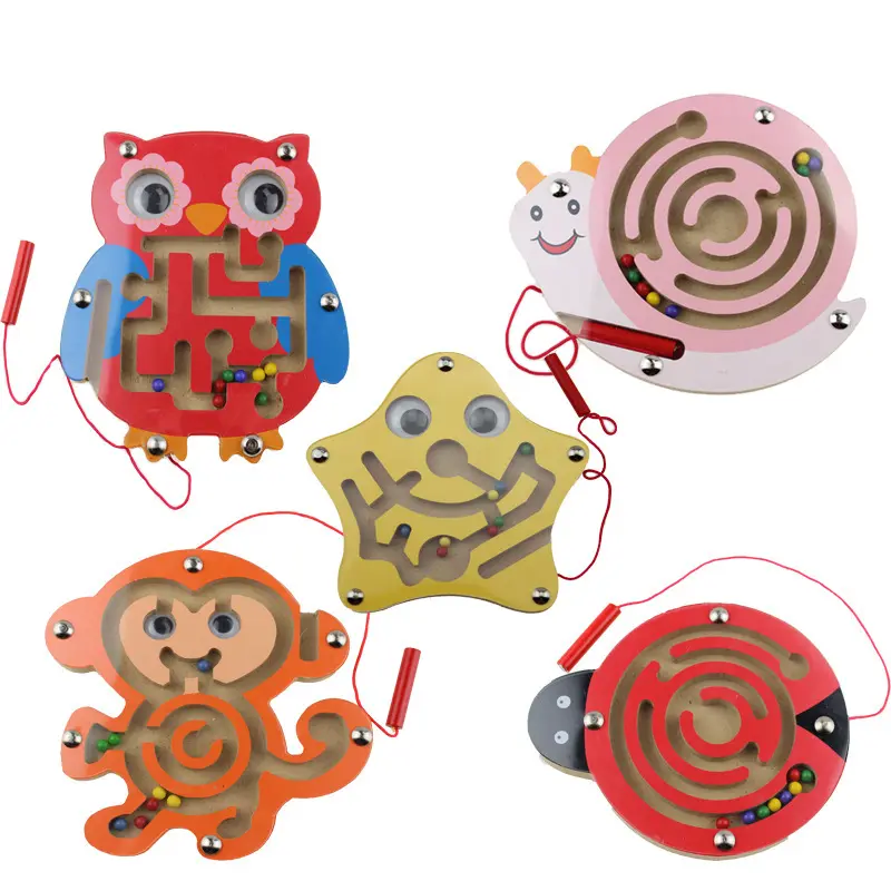 Hölzernes magnetisches Labyrinth Handschrift Stift Push Beads Kleintier Labyrinth Spiel Montessori Spielzeug Holz magnet Spielzeug