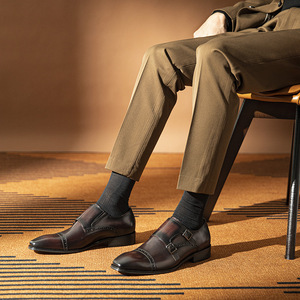 Zapatos Formales de Hombre de Alta Calidad y Lujo con Punta en Pico y Cordones, de Cuero Genuino, Antideslizantes, Transpirables, Ligeros, con Diseño de Parches, para Oficina - Product Image 3