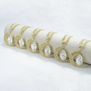 Collar con Colgante de Lujo de Oro y Plata con Cruz de Jerusalén, Joyería Cristiana de <span class=keywords><strong>Jesús</strong></span>, Virgen María, San Judas Arcángel - Product Image 6