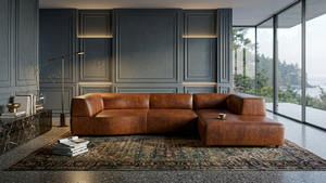 Canapé d'angle moderne en <span class=keywords><strong>cuir</strong></span> <span class=keywords><strong>vieilli</strong></span> avec chaise longue pour suite d'hôtel de luxe |   Canapé en L sur mesure |   FF&E commercial OEM - Product Image 5