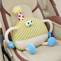 Coussin de voiture portable en peluche monstre de dessin animé mignon, haute qualité, luxueux, ajustement universel, accessoires intérieurs, jaune/bleu/rose