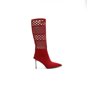 Bottines à talon aiguille en daim à bout pointu, bottes hautes respirantes pour l'été, bottes hautes élégantes pour les soirées - Product Image 2