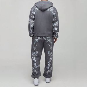 Dark <b>Grey</b> Solid Full Zip <b>Hoodie</b> Relaxed Straight Leg Sweatpants <b>Plain</b> Casual Custom Men Two Piece Tracksuit - Product Image 2