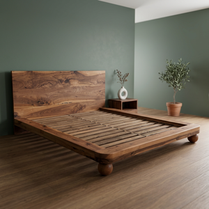 Rustic Traditional Solid Teak Handmade <b>Platform</b> <b>Bed</b> <b>Frame</b> with Live Edge Headboard for Home Hotel Villa - Product Image 3