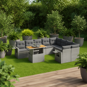 Grey Garden <b>Sofa</b> <b>Set</b> With Cushions Outdoor Furniture Rattan Contemporary Design Waterproof UV Resistant PE Rattan - Product Image 3