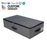 Bacs de rangement pliables rectangulaires OEM/ODM sous lit, durables, avec couvercle souple zippé et poignées, en tissu Oxford et fentes en PVC, grande capacité