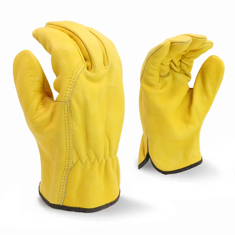 11 Inch Customized Logo Reinforced Yellow Safety Cuff Cowhide Leather Safety Work Architecture Gloves