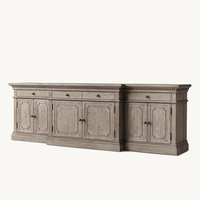 Buffet sophistiqué de style campagne française, brun foncé vieilli, à 6 portes, en bois massif, fait main, pour salle à manger et salon, OEM