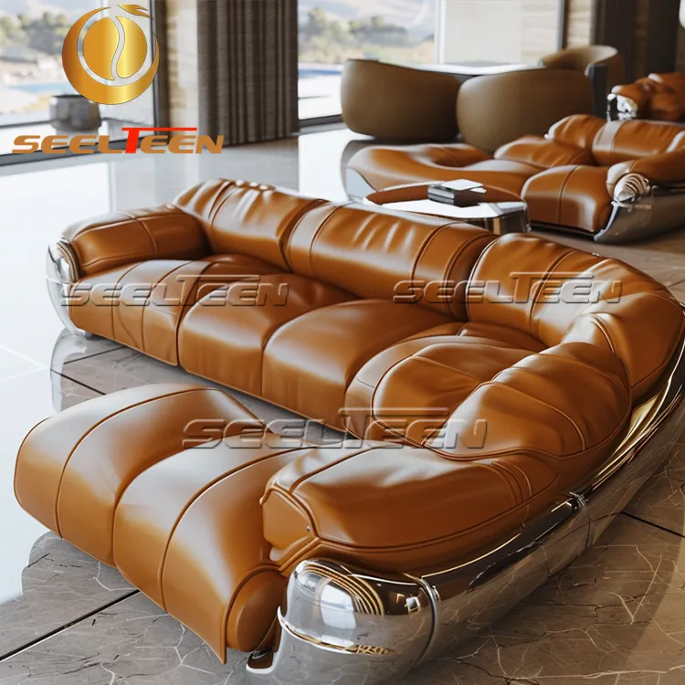 Muebles de lujo de cuero dorado Sofás de sala de estar para el hogar de lujo