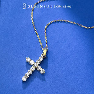 Queensun VVS DE IGI 18 Ayar Beyaz Altın Kolye, 1.1/2.2 Karat DE VS Laboratuvar Üretimi Elmas Çapraz Kolye - Product Image 5