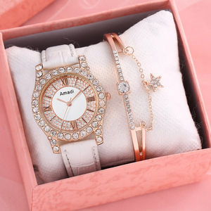 Montre de luxe sertie de diamants pour femmes, bracelet en cuir blanc, aiguilles, montre à quartz pour femmes, montre <span class=keywords><strong>femme</strong></span>, bracelet cadeau - Product Image 3